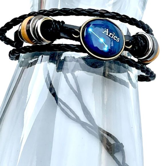 New Genuine Leather Aries Constellation Zodiac Sign Bracelet - Picture 1 of 7
